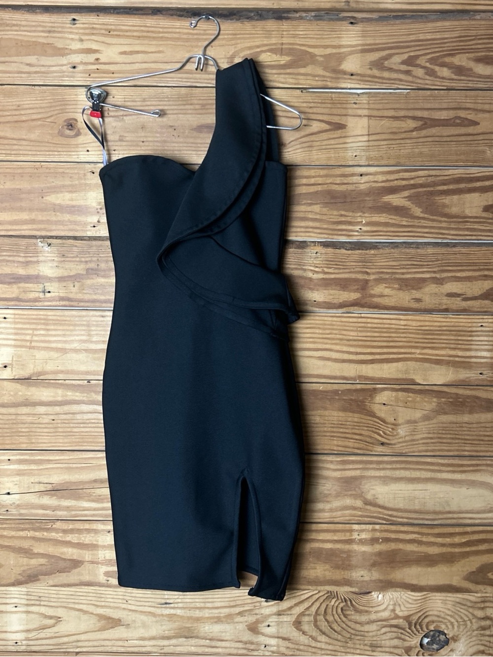 Herve Leger Black One-Shoulder Ruffle Sheath Dress